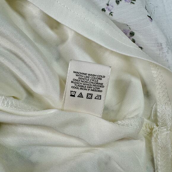 Floral Chiffon Tiered Mini Dress Women's XL Ivory Cottagecore Coquette Prarie - Picture 14 of 16